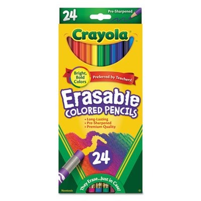 Erasable Colored Woodcase Pencils, 3.3 mm, 24 Assorted Colors / Box