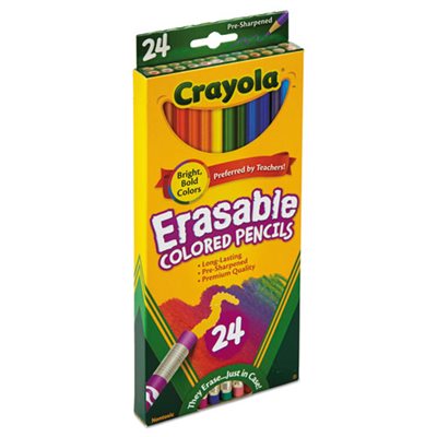 Erasable Colored Woodcase Pencils, 3.3 mm, 24 Assorted Colors / Box