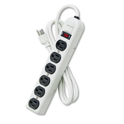 POWER STRIP, Six-Outlet, 120V, 6ft Cord, 12.1875" x 2.5" x 1.375", Platinum