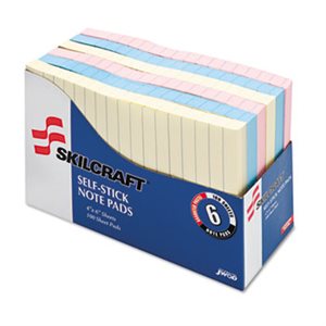 PADS, SELF-STICK, NOTE PADS, 4" X 6", RULED, ASSORTED, ABILITYONE