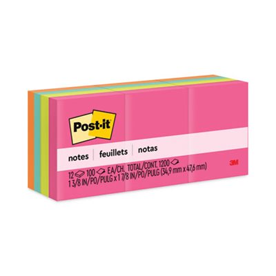 ETS POST-IT NOTES, Pads, Marseille Colors, 1.5" x 2", 100-Sheet, 12 / Pack