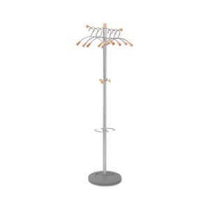 COAT TREE, WAVY, SIX HANGERS / TWO KNOBS / FOUR HOOKS, SILVER STEEL / WOOD