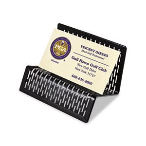 BUSINESS CARD HOLDER, URBAN COLLECTION, PUNCHED METAL, CAPACITY 50 CARDS, 2" x 3.5", BLACK