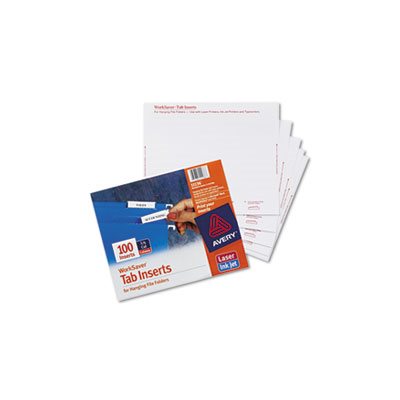 TAB INSERTS, Printable, for Hanging File Folders, 1 / 5 Tab, Two, White, 100 / PK