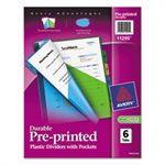 Preprinted Plastic Tab Dividers w / Double Pockets, 6-Tab, 11 x 9