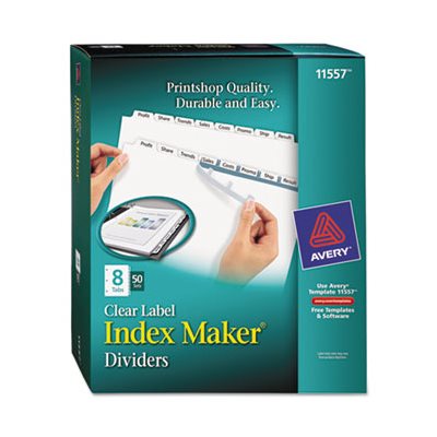 DIVIDERS, PRINT & APPLY, CLEAR LABEL, W / WHITE TABS, 8-TAB, 50 SETS DIVIDERS, PRINT & APPLY, CLEAR LABEL, W / WHITE TABS, 8-TAB, 50 SETS