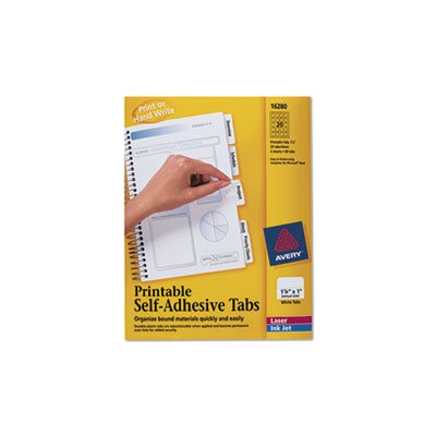 TABS, Printable Plastic Tabs, Repositionable Adhesive, 1.25", White, 96 ...