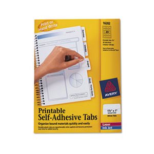 TABS, Printable Plastic, Repositionable Adhesive, 1.75", White, 80 / Pk