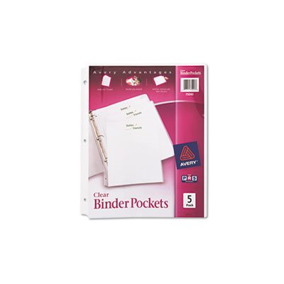 ETS Binder Pockets, 3-Hole Punched, 9.25" x 11", Clear, 5 / Pk ETS Binder Pockets, 3-Hole Punched, 9.25" x 11", Clear, 5 / Pk