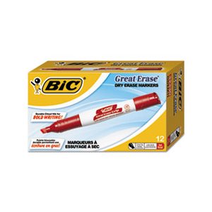 ETS MARKER, DRY ERASE, Great Erase, Grip, Chisel Tip, Red, Dozen