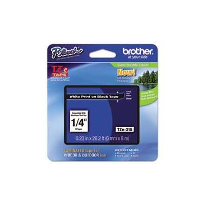 LABELING TAPE, TZe Standard Adhesive, Laminated, .25"w, White on Black LABELING TAPE, TZe Standard Adhesive, Laminated, .25"w, White on Black