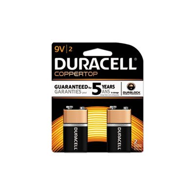 BATTERIES, 9V, DURACELL CopperTop, Alkaline, w / Duralock Power Preserve Technology, 2 / PACK