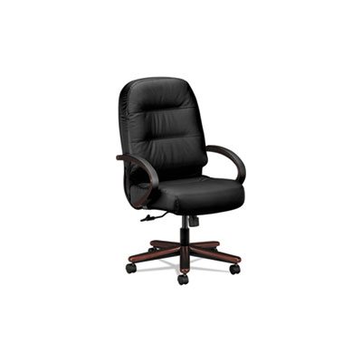 CHAIR, EXECUTIVE, 2190 SERIES, Pillow-Soft, High-Back, Mahogany / Black Leather, MAHOGANY BASE CHAIR, EXECUTIVE, 2190 SERIES, Pillow-Soft, High-Back, Mahogany / Black Leather, MAHOGANY BASE