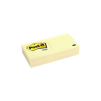 POST-IT NOTES, Pads,Canary Yellow, 3" x 3", Lined, 100-Sheet, 6 / Pack