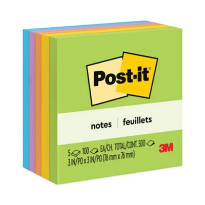 ETS POST-IT NOTES, Pads, Jaipur Colors, 3" x 3", 100-Sheet, 5 / Pack