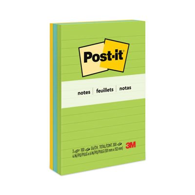 ETS POST-IT NOTES, PADS, Jaipur Colors, Lined, 4" x 6", 100-Sheet, 3 / Pack