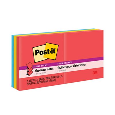 POST-IT NOTES, Pop-up REFILL, 3" x 3", ASSORTED Marrakesh Colors, 90-Sheet, 6 / Pack