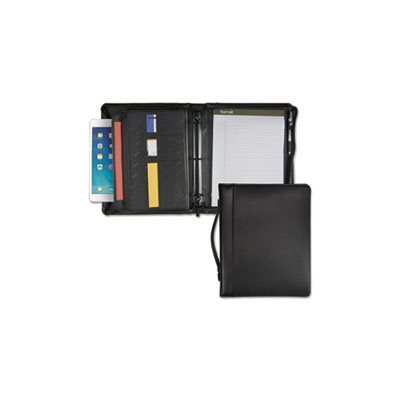Leather Multi-Ring Zippered Portfolio, Two-Part, 1" Cap, 11 x 13-1 / 2, Black Leather Multi-Ring Zippered Portfolio, Two-Part, 1" Cap, 11 x 13-1 / 2, Black