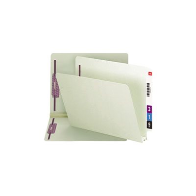 End Tab Pressboard Classification Folders, Two SafeSHIELD Coated Fasteners, 3" Expansion, Letter Size, Gray-Green, 25/Box
