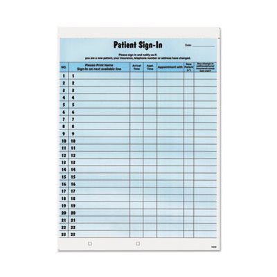 Patient Sign-In Label Forms, 8 1 / 2 x 11 5 / 8, 125 Sheets / Pack, Blue Patient Sign-In Label Forms, 8 1 / 2 x 11 5 / 8, 125 Sheets / Pack, Blue