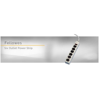 POWER STRIP, Six-Outlet, 120V, 6ft Cord, 12.1875" x 2.5" x 1.375", Platinum